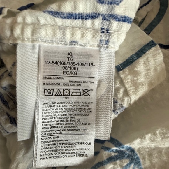 Men's Gap XL Blue & White Flower Seersucker Cotton Button Lightweight Shirt - Picture 6 of 6